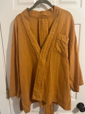 Toast Women's Saffron Linen Kimono-style Wrap Blouse Boho Hippie Chic MSRP $350